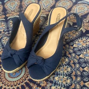 Seychelles Cork Wedge Canvas Slingback shoes, size US women’s 7